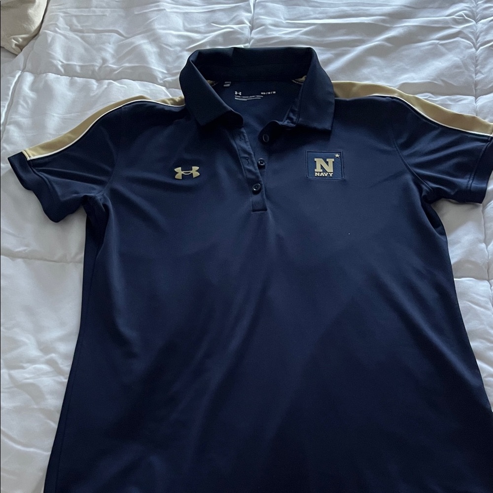 US NAVAL ACADEMY Under Armour Dark Blue Polo with Gold Details REDUCED $20!